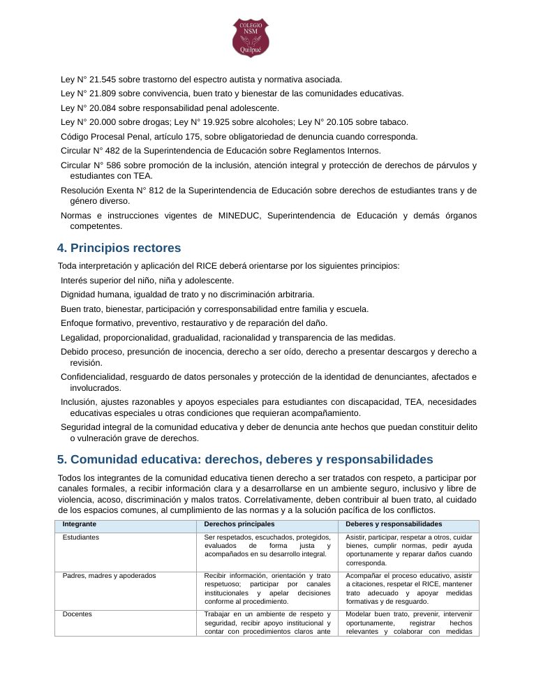 Página 5 del RICE Colegio NSM