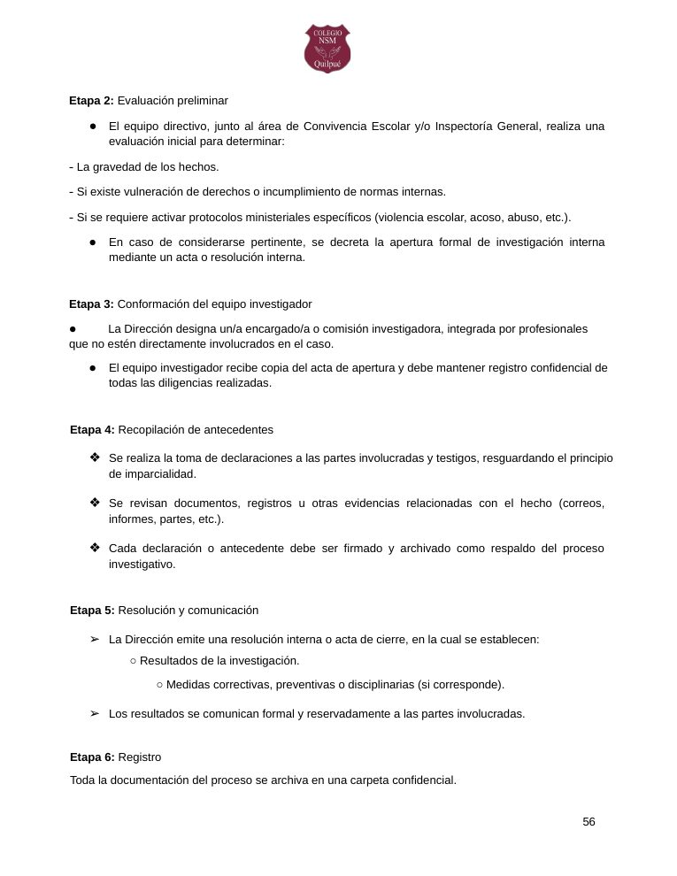 Página 56 del RICE Colegio NSM