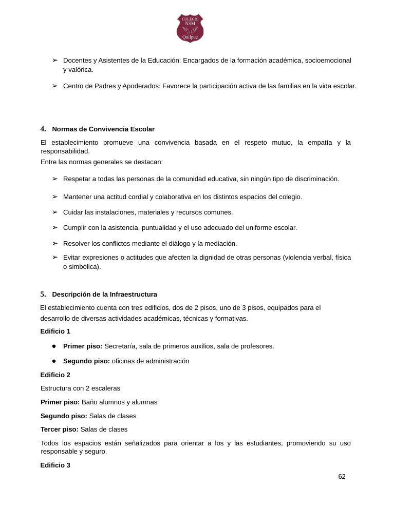 Página 62 del RICE Colegio NSM