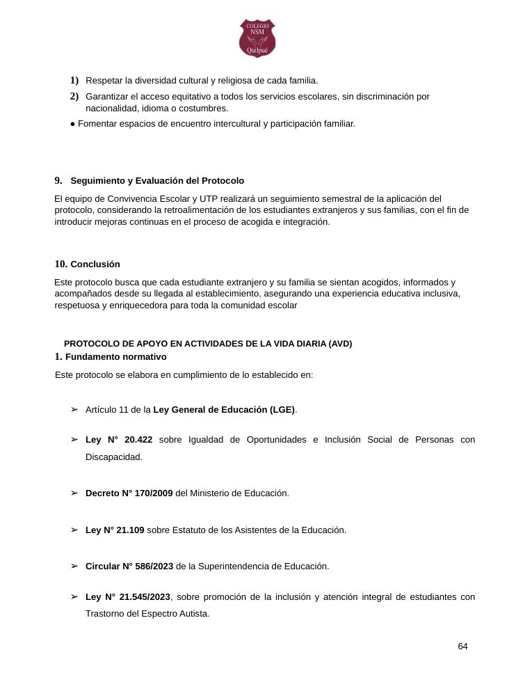 Página 64 del RICE Colegio NSM