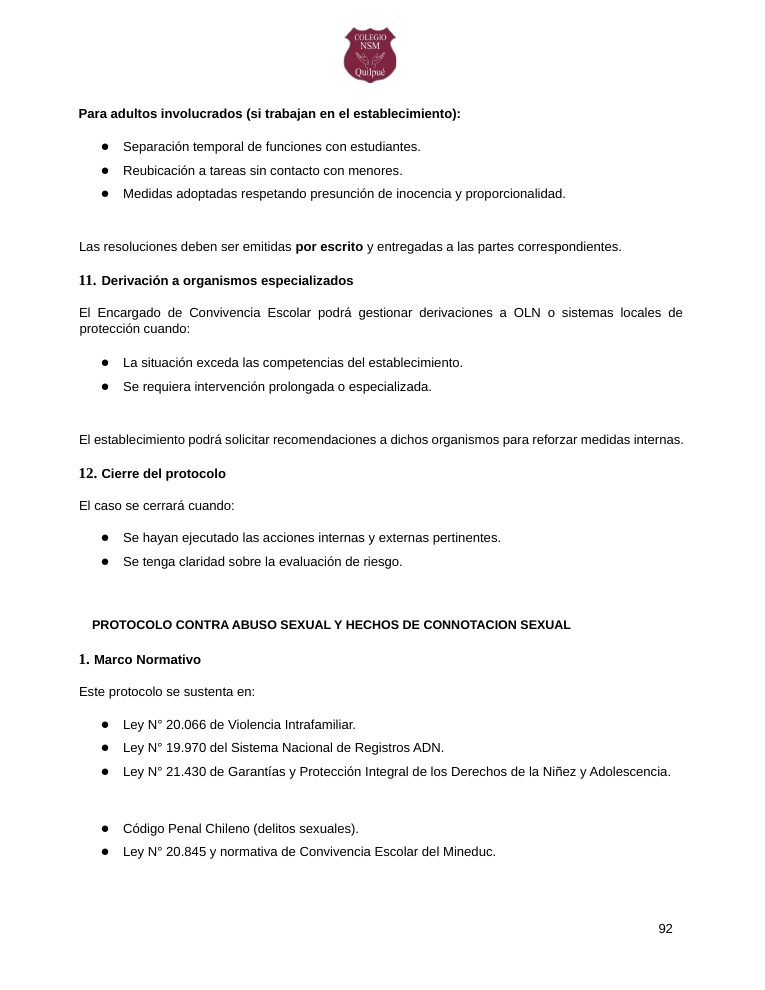 Página 92 del RICE Colegio NSM