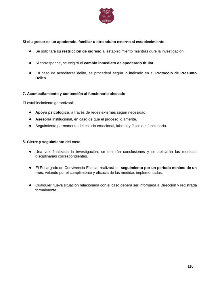 Página 110 del RICE Colegio NSM