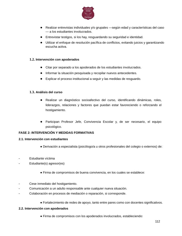 Página 112 del RICE Colegio NSM