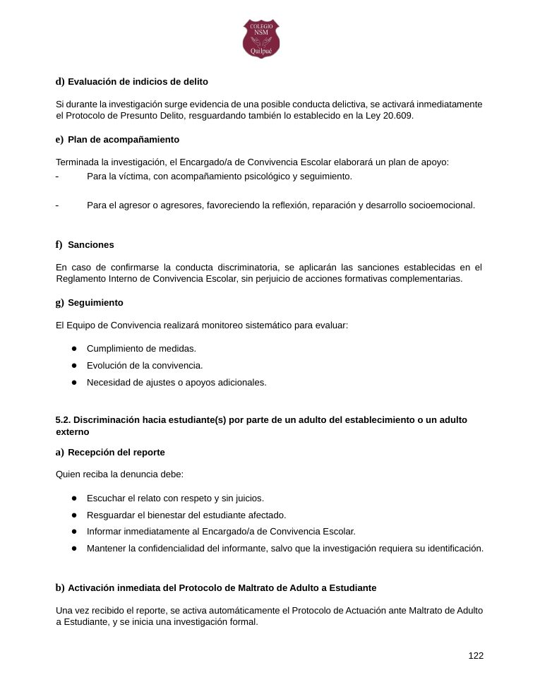 Página 122 del RICE Colegio NSM