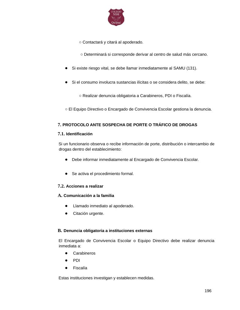 Página 196 del RICE Colegio NSM