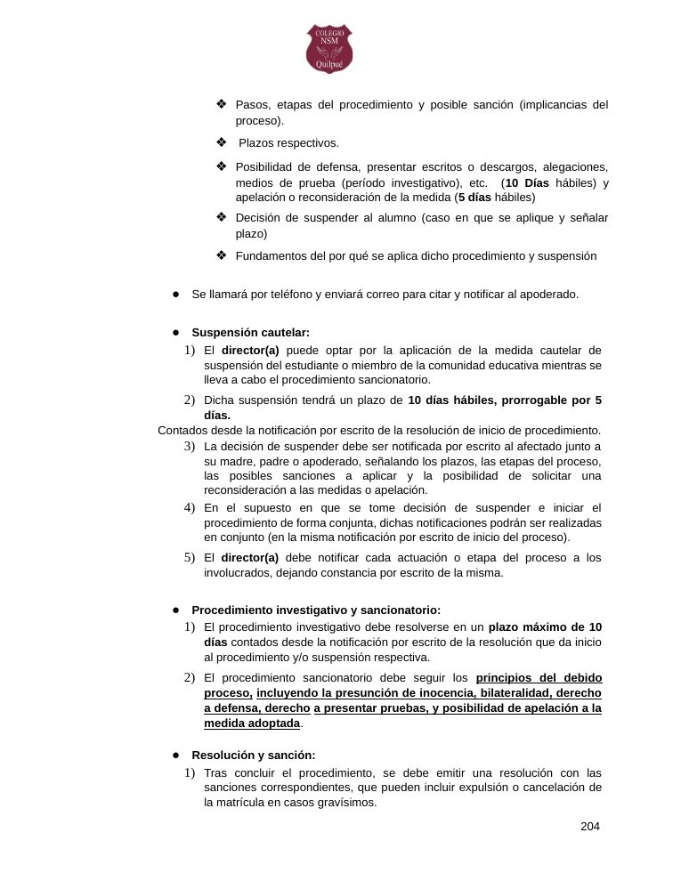 Página 204 del RICE Colegio NSM