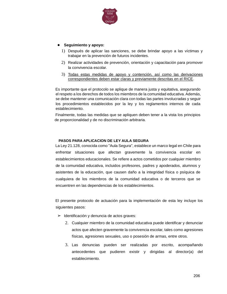 Página 206 del RICE Colegio NSM