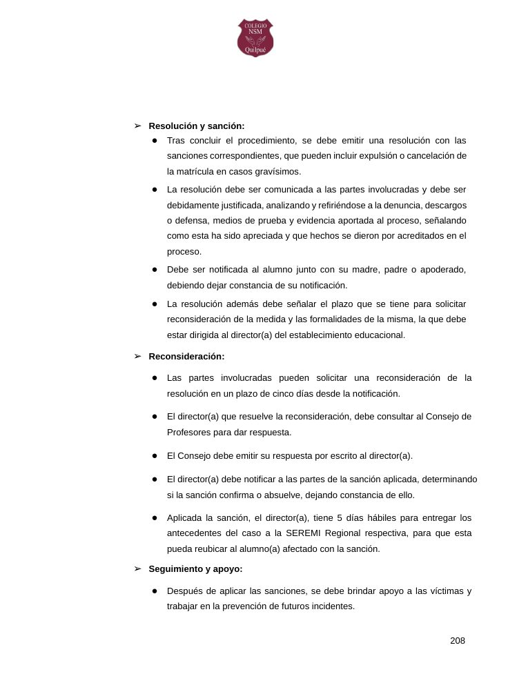 Página 208 del RICE Colegio NSM