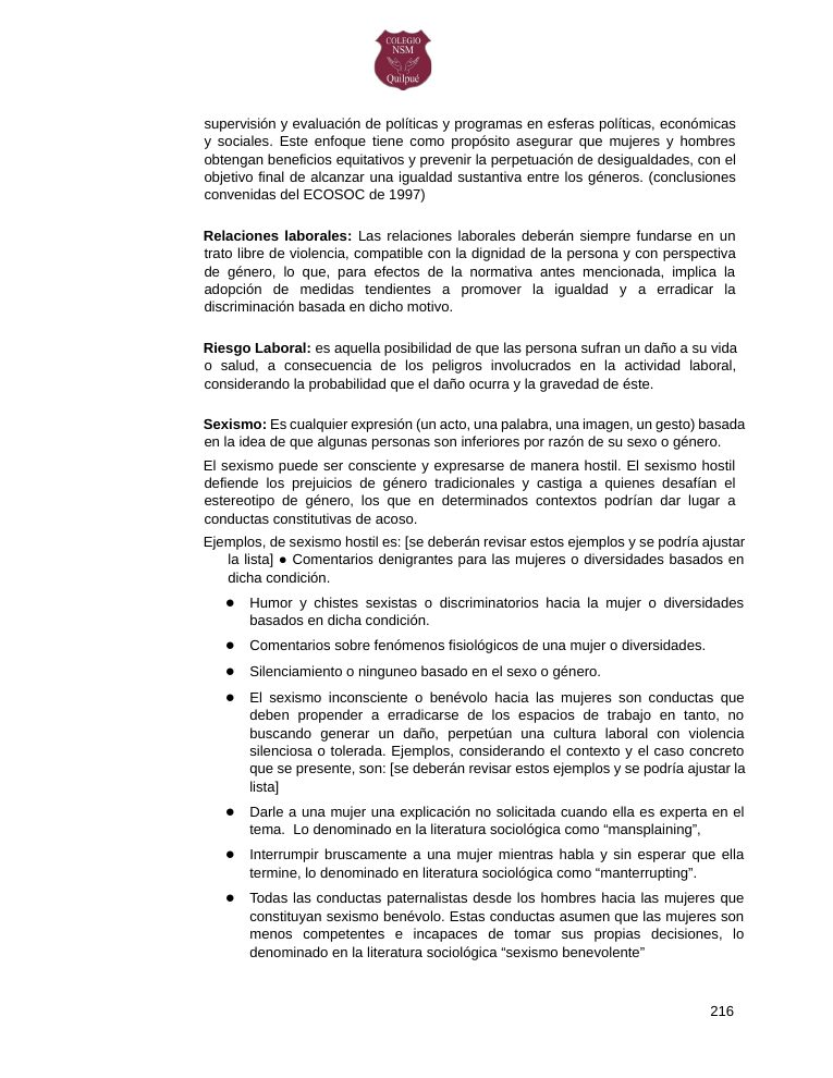 Página 216 del RICE Colegio NSM