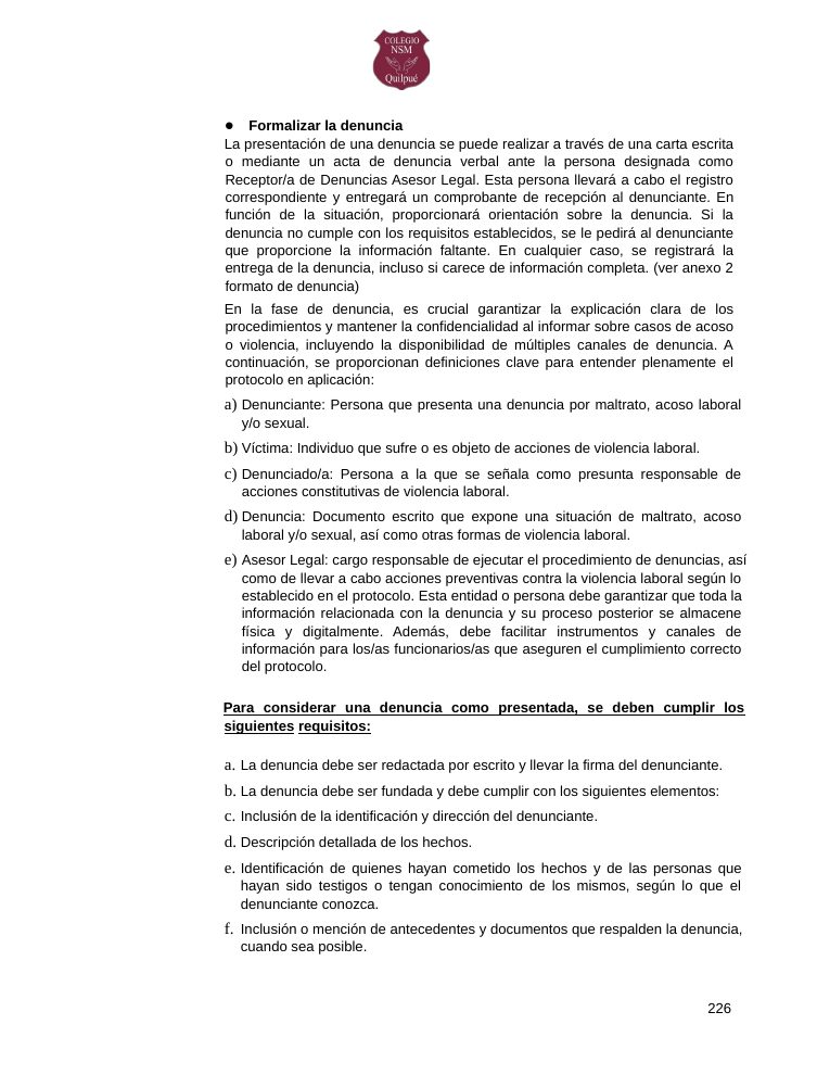 Página 226 del RICE Colegio NSM