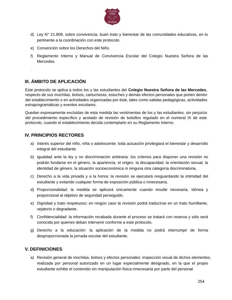 Página 254 del RICE Colegio NSM